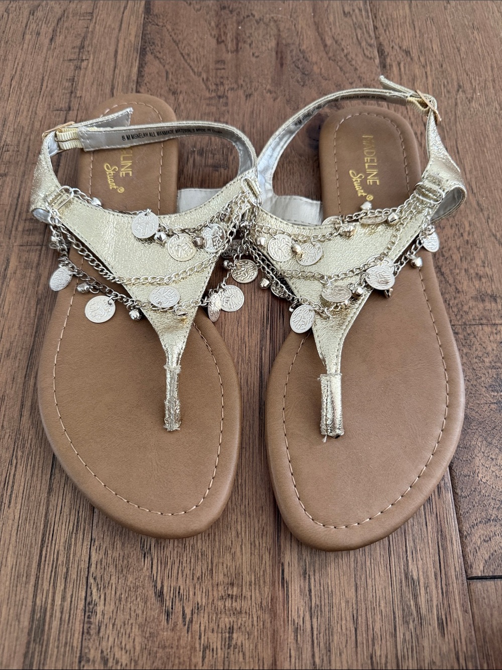 Madeline Stuart Metallic Gold Coin-Accent Thong Sandals
